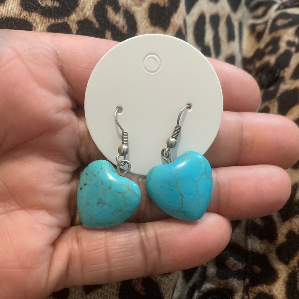 Vintage Turquoise stone Heart Drop Earrings